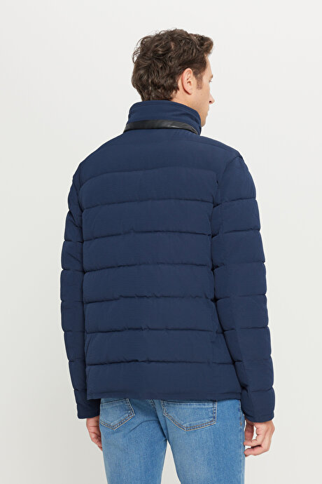 Standart Fit Normal Kesim Dik Yaka Yan Cepli Casual Lacivert Mont resmi