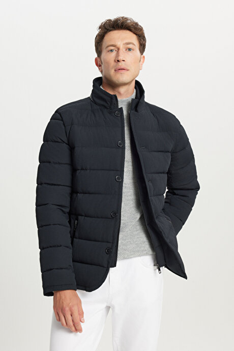 Standart Fit Normal Kesim Dik Yaka Yan Cepli Casual Siyah Mont resmi