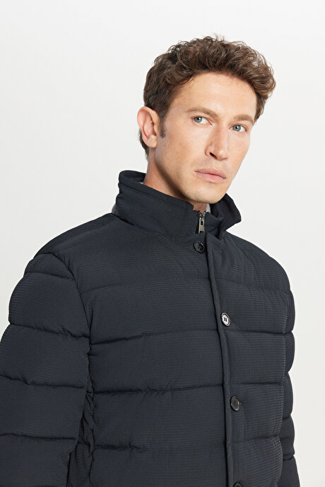 Standart Fit Normal Kesim Dik Yaka Yan Cepli Casual Siyah Mont resmi