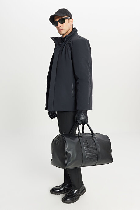 Sıcak Tutan Standart Fit Normal Kesim Dik Yaka Yan Cepli Casual Siyah Mont resmi