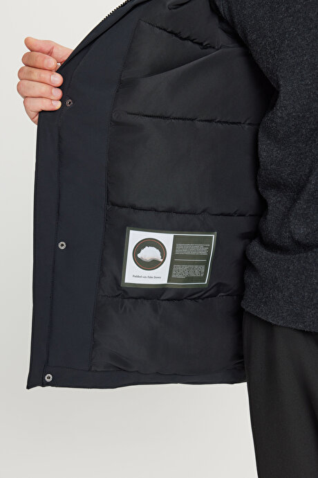 Sıcak Tutan Standart Fit Normal Kesim Dik Yaka Yan Cepli Casual Siyah Mont resmi