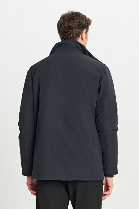 Sıcak Tutan Standart Fit Normal Kesim Dik Yaka Yan Cepli Casual Siyah Mont resmi