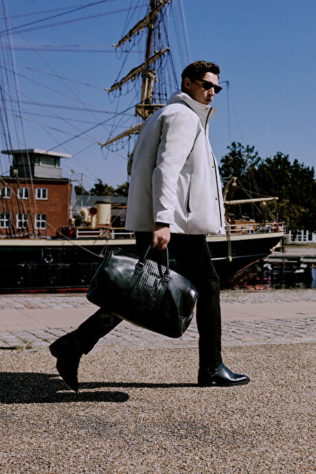 Sıcak Tutan Standart Fit Normal Kesim Dik Yaka Yan Cepli Casual Taş Mont resmi