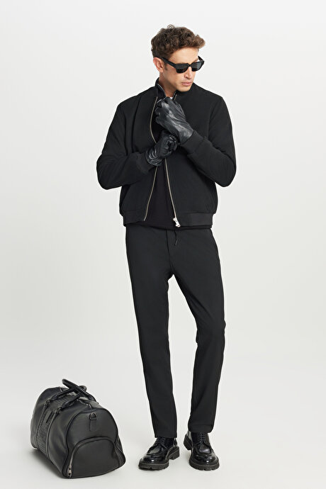 Standart Fit Normal Kesim Bomber Yaka Yan Cepli Siyah Mont resmi
