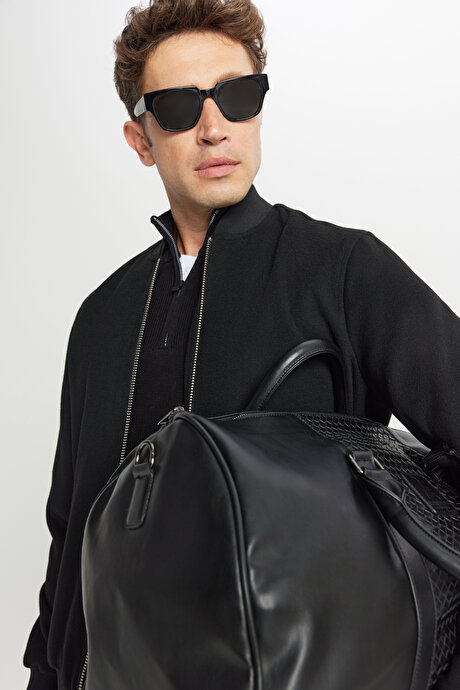 Standart Fit Normal Kesim Bomber Yaka Yan Cepli Siyah Mont resmi