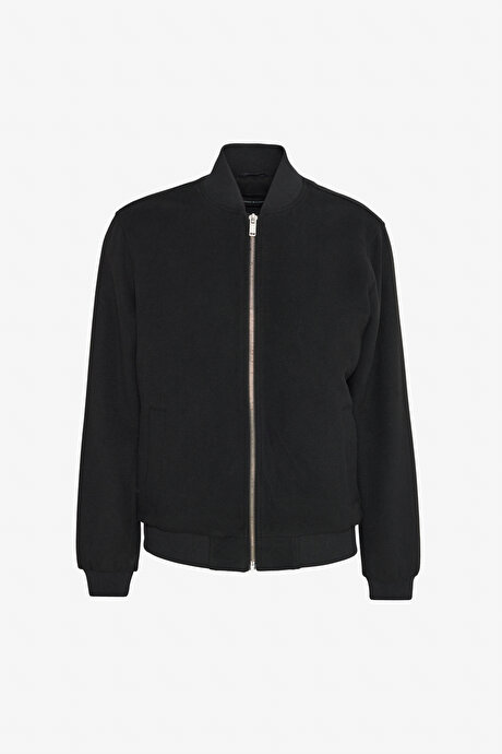 Standart Fit Normal Kesim Bomber Yaka Yan Cepli Siyah Mont resmi