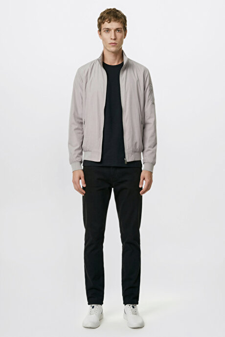 Mevsimlik Standart Fit Normal Kesim Dik Yaka Fermuarlı Cepli Bomber Ceket Gri Mont resmi