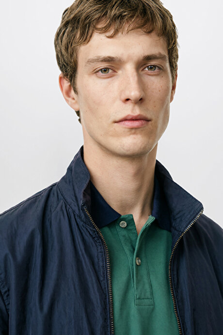 Mevsimlik Standart Fit Normal Kesim Dik Yaka Fermuarlı Cepli Bomber Ceket Lacivert Mont resmi