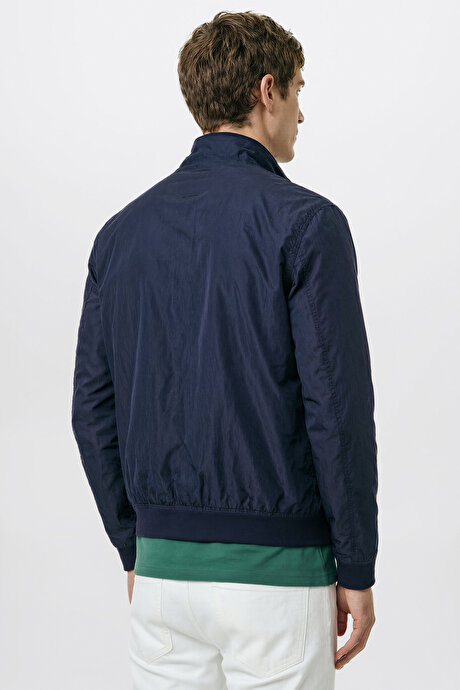 Mevsimlik Standart Fit Normal Kesim Dik Yaka Fermuarlı Cepli Bomber Ceket Lacivert Mont resmi