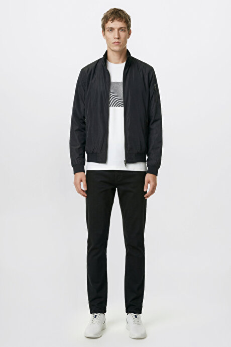 Mevsimlik Standart Fit Normal Kesim Dik Yaka Fermuarlı Cepli Bomber Ceket Siyah Mont resmi