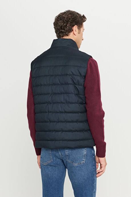 Standart Fit Normal Kesim Dik Yaka Yan Cepli Çizgili Lacivert Yelek resmi