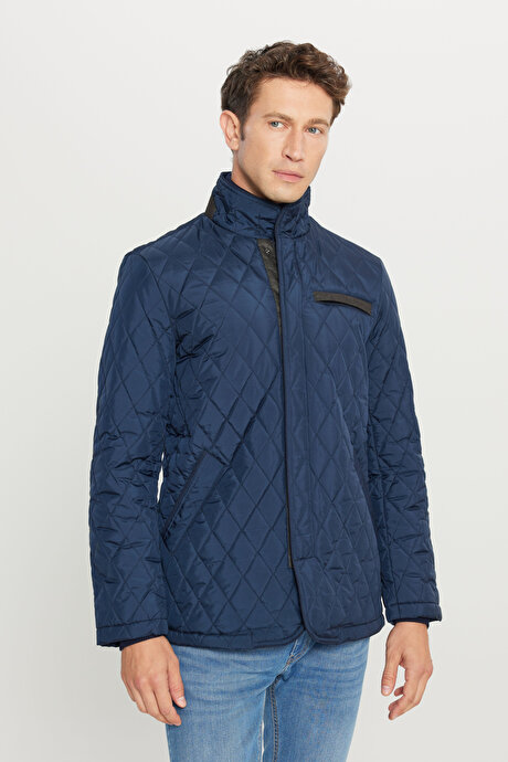 Standart Fit Normal Kesim Dik Yaka Yan Cepli Lacivert Mont resmi