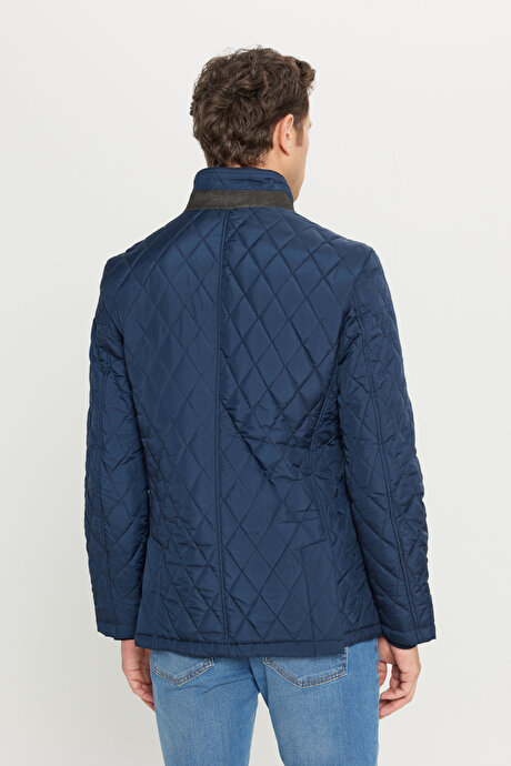 Standart Fit Normal Kesim Dik Yaka Yan Cepli Lacivert Mont resmi