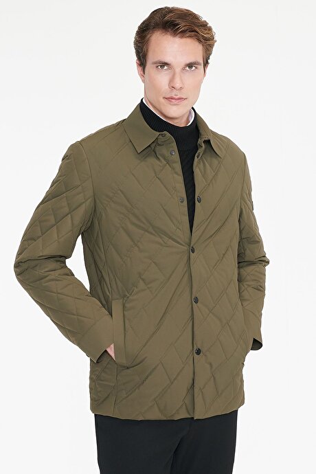 Standart Fit Normal Kesim Gömlek Yaka Fleto Cepli Overcoat Haki Mont resmi