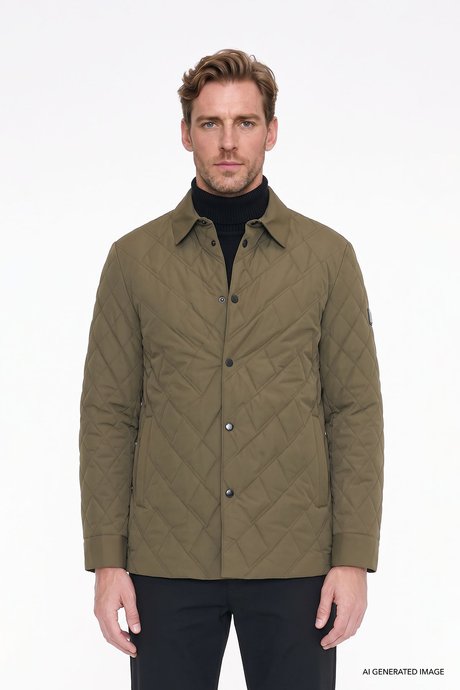 Standart Fit Normal Kesim Gömlek Yaka Fleto Cepli Overcoat Haki Mont resmi