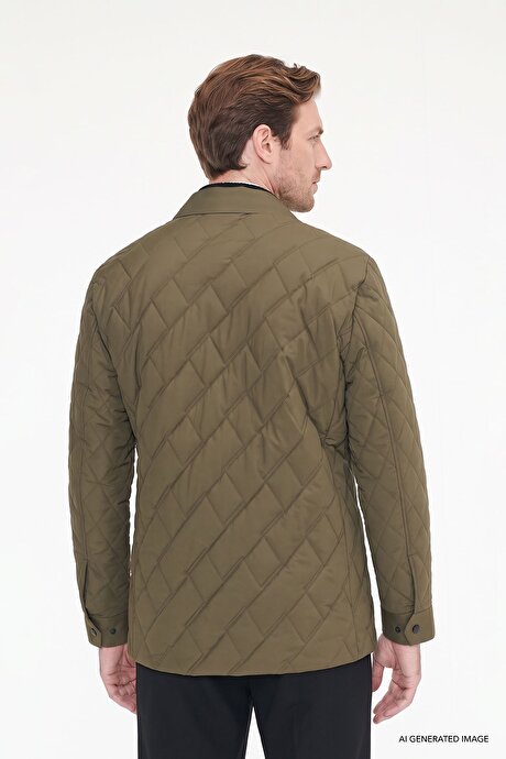 Standart Fit Normal Kesim Gömlek Yaka Fleto Cepli Overcoat Haki Mont resmi