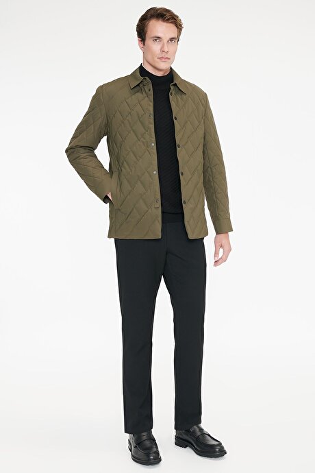 Standart Fit Normal Kesim Gömlek Yaka Fleto Cepli Overcoat Haki Mont resmi