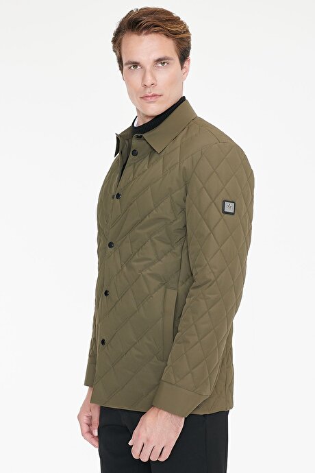 Standart Fit Normal Kesim Gömlek Yaka Fleto Cepli Overcoat Haki Mont resmi