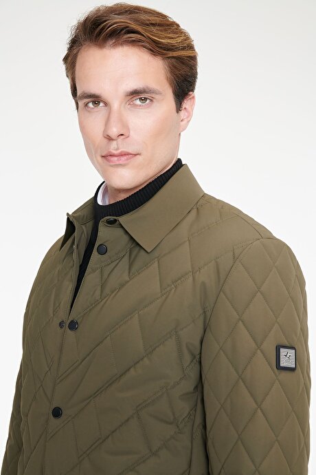 Standart Fit Normal Kesim Gömlek Yaka Fleto Cepli Overcoat Haki Mont resmi