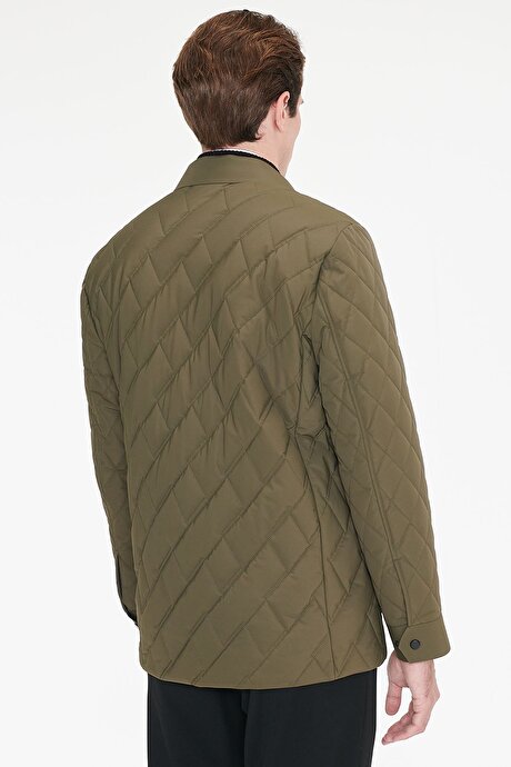 Standart Fit Normal Kesim Gömlek Yaka Fleto Cepli Overcoat Haki Mont resmi