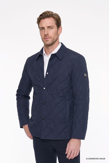 Standart Fit Normal Kesim Gömlek Yaka Fleto Cepli Overcoat Lacivert Mont resmi