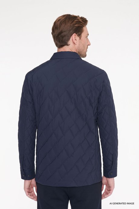 Standart Fit Normal Kesim Gömlek Yaka Fleto Cepli Overcoat Lacivert Mont resmi