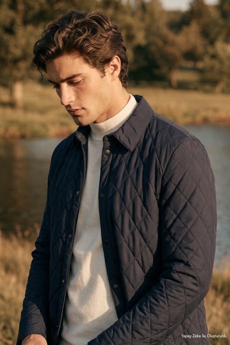 Standart Fit Normal Kesim Gömlek Yaka Fleto Cepli Overcoat Lacivert Mont resmi