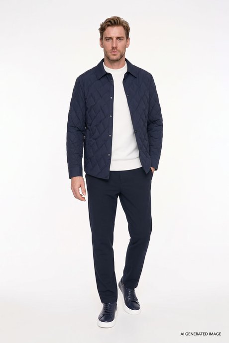 Standart Fit Normal Kesim Gömlek Yaka Fleto Cepli Overcoat Lacivert Mont resmi