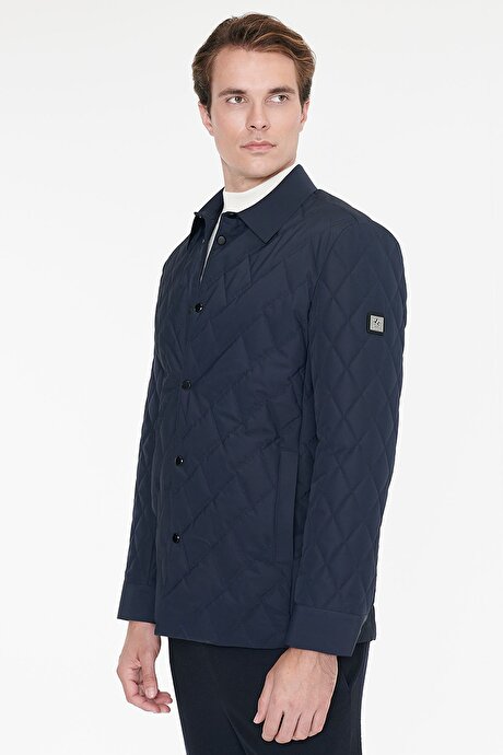 Standart Fit Normal Kesim Gömlek Yaka Fleto Cepli Overcoat Lacivert Mont resmi