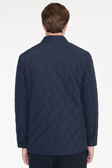 Standart Fit Normal Kesim Gömlek Yaka Fleto Cepli Overcoat Lacivert Mont resmi