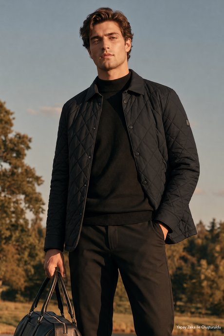 Standart Fit Normal Kesim Gömlek Yaka Fleto Cepli Overcoat Siyah Mont resmi