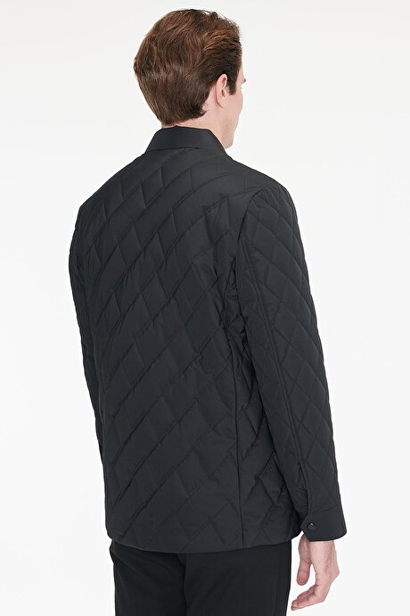 Standart Fit Normal Kesim Gömlek Yaka Fleto Cepli Overcoat Siyah Mont resmi