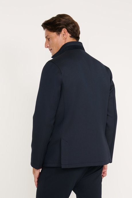 Standart Fit Normal Kesim Dik Yaka Yan Cepli Overcoat Lacivert Mont resmi