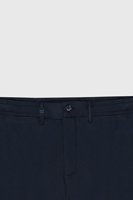 Slim Fit Dar Kesim Beli Gizli Lastikli Kazayağı Desenli Yan Cep Esnek Lacivert Pantolon resmi