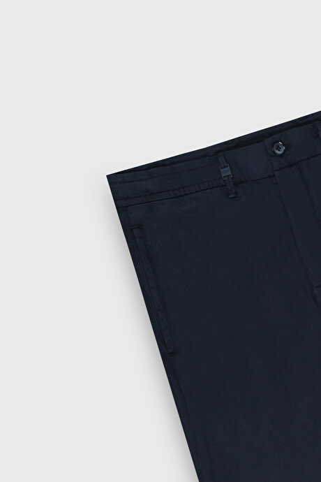 Slim Fit Dar Kesim Beli Gizli Lastikli Kazayağı Desenli Yan Cep Esnek Lacivert Pantolon resmi