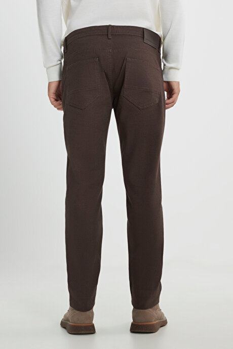 Slim Fit Dar Kesim Pamuklu Esnek Armürlü 5 Cep Kahverengi Pantolon resmi