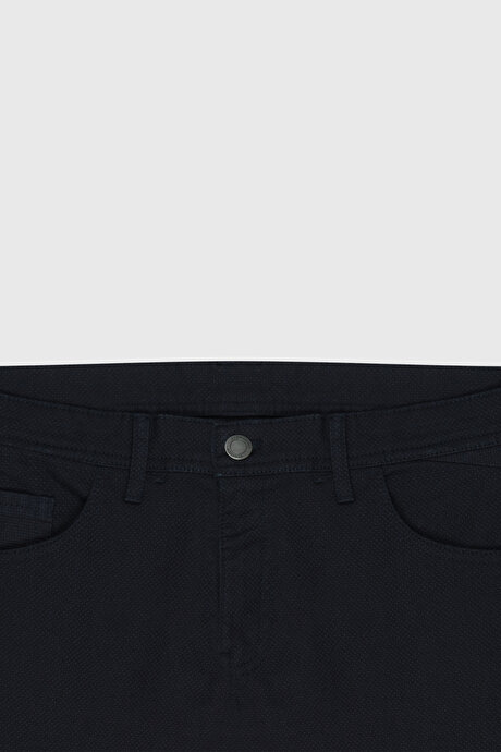 Slim Fit Dar Kesim Pamuklu Esnek Armürlü 5 Cep Lacivert Pantolon resmi