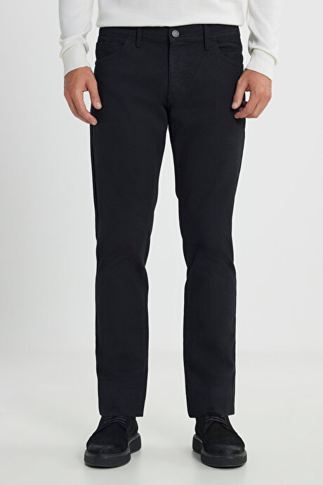 Slim Fit Dar Kesim Pamuklu Esnek Armürlü 5 Cep Siyah Pantolon resmi