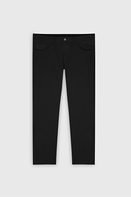 Slim Fit Dar Kesim Pamuklu Esnek Armürlü 5 Cep Siyah Pantolon resmi