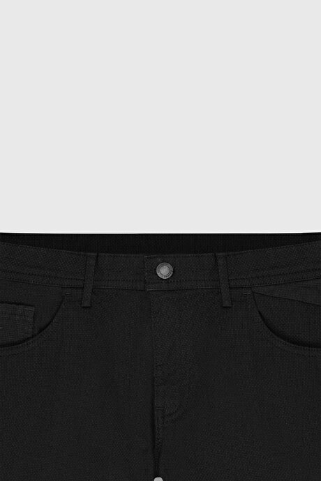 Slim Fit Dar Kesim Pamuklu Esnek Armürlü 5 Cep Siyah Pantolon resmi