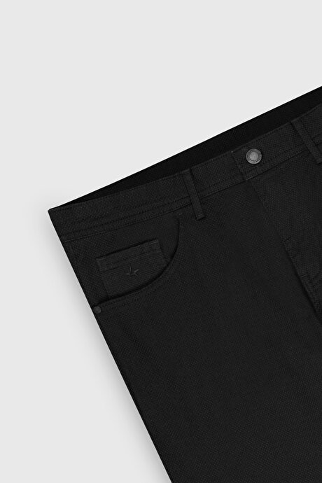 Slim Fit Dar Kesim Pamuklu Esnek Armürlü 5 Cep Siyah Pantolon resmi