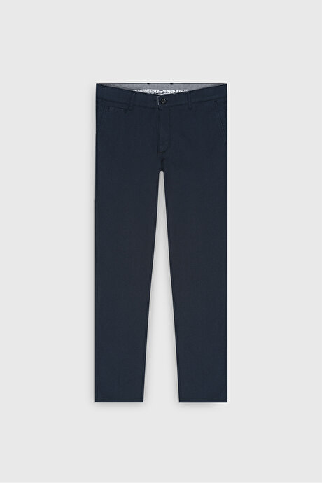 Comfort Fit Rahat Kesim Pamuklu Esnek Armürlü Yan Cep Lacivert Pantolon resmi