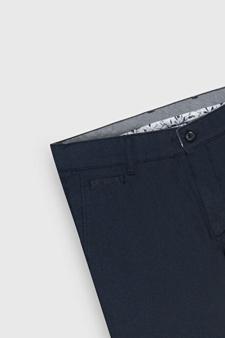 Comfort Fit Rahat Kesim Pamuklu Esnek Armürlü Yan Cep Lacivert Pantolon resmi