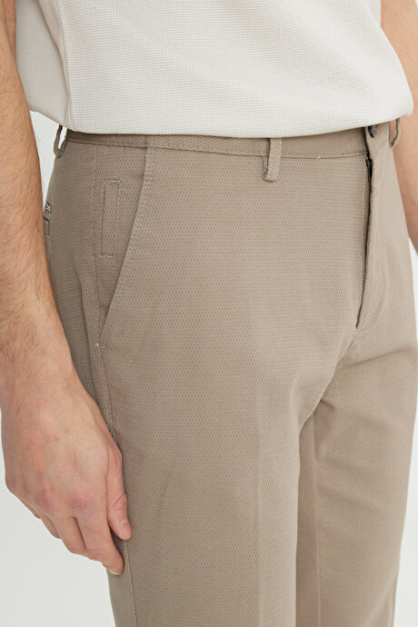 Slim Fit Dar Kesim Pamuklu Esnek Armürlü Yan Cep Camel Pantolon resmi