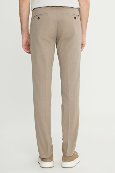 Slim Fit Dar Kesim Pamuklu Esnek Armürlü Yan Cep Camel Pantolon resmi