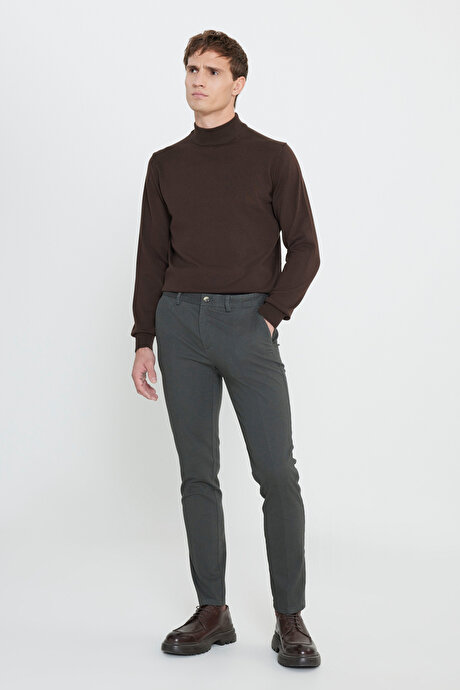 Slim Fit Dar Kesim Pamuklu Esnek Armürlü Yan Cep Yeşil Pantolon resmi