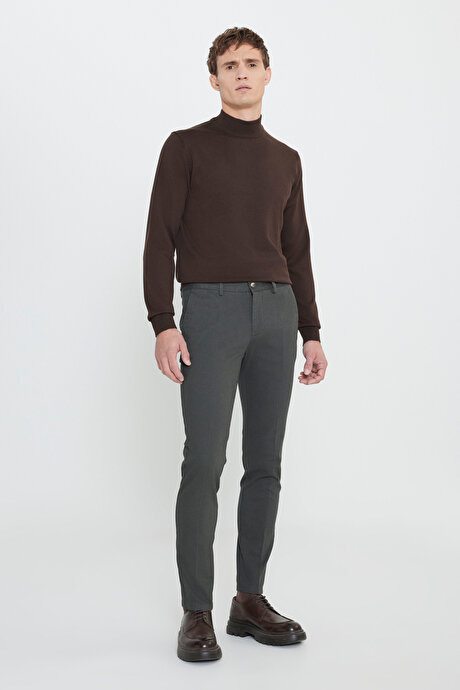 Slim Fit Dar Kesim Pamuklu Esnek Armürlü Yan Cep Yeşil Pantolon resmi