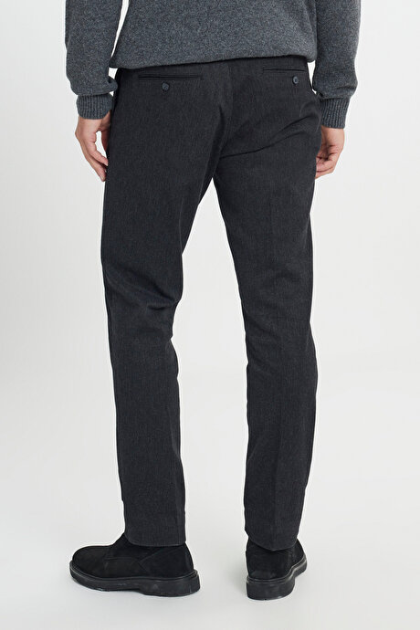 Comfort Fit Rahat Kesim Pamuklu Esnek Diagonal Desenli Yan Cep Casual Siyah Pantolon resmi