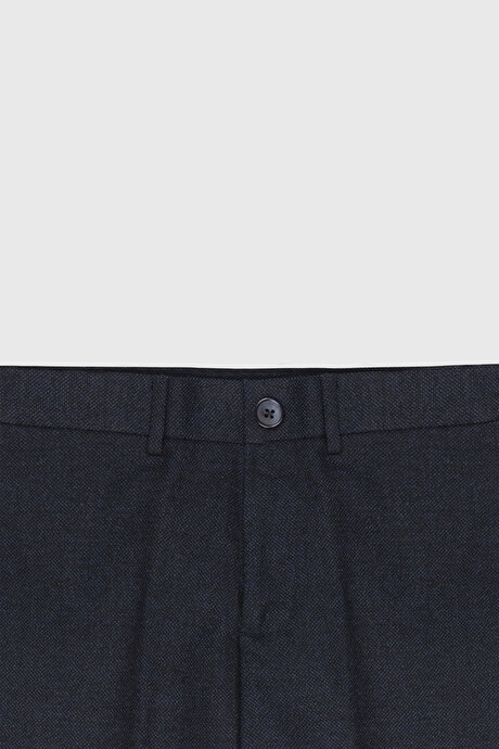Slim Fit Dar Kesim Beli Gizli Lastikli Yan Cepli Desenli Klasik Antrasit Pantolon resmi