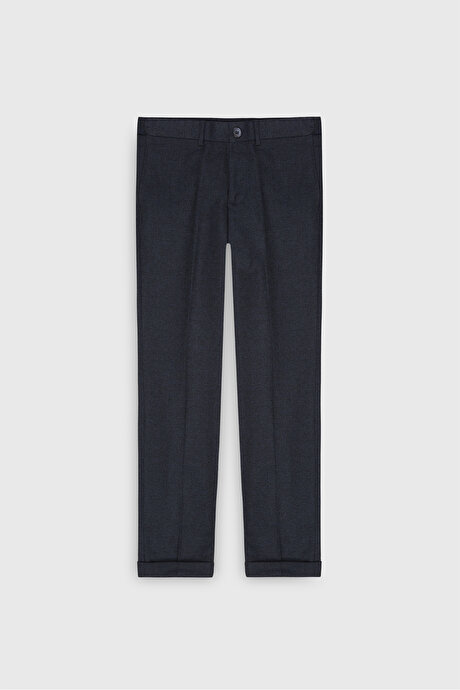 Slim Fit Dar Kesim Beli Gizli Lastikli Yan Cepli Desenli Klasik Antrasit Pantolon resmi